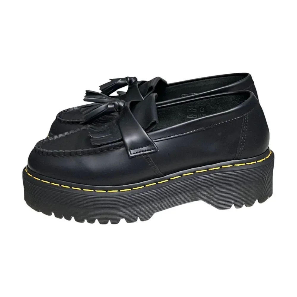 Dr. Martens Adrian Quad Platform Tassel Loafers Black Leather Women's US 8 EU 39